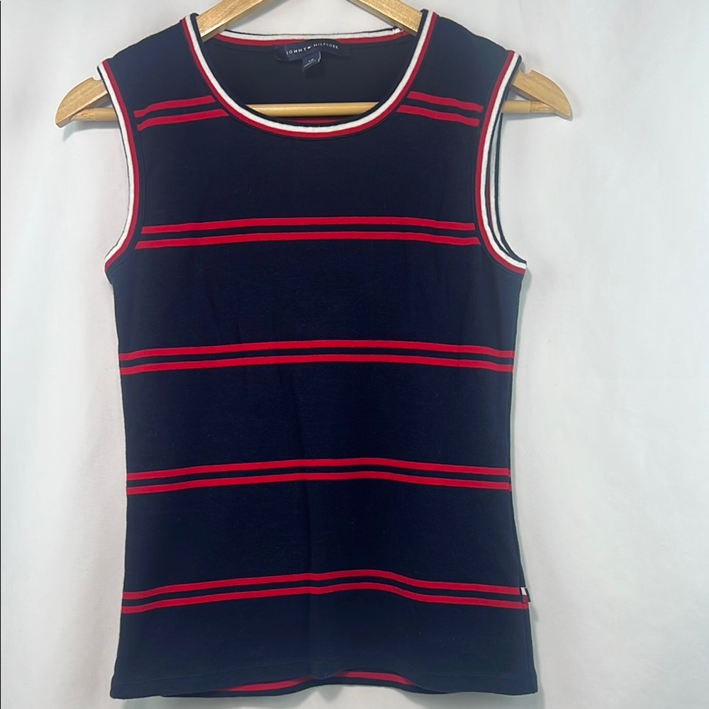 Tommy Hilfiger Size‎ S/p Navy and Red Striped Sleeveless Top